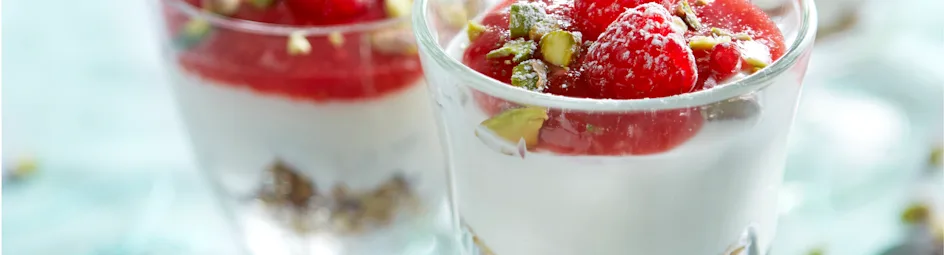 Ricotta met pistache en frambozen