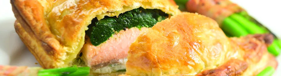 Zalmpakketjes met spinazie en sperzieboontjes
