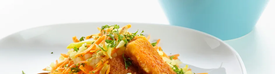 Vissticks met citroenmayonaise en wortelrösti