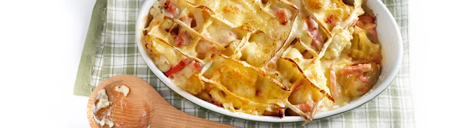 Bloemkoolschotel met ham en kaas