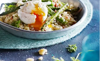 Risotto met groene asperges, ham en ei