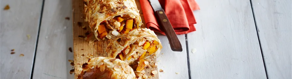 Strudel met pompoen en kip