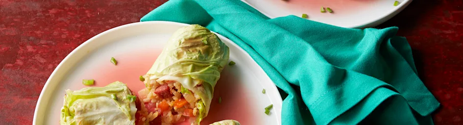 Spitskoolpakketjes met chorizo-paprikarijst