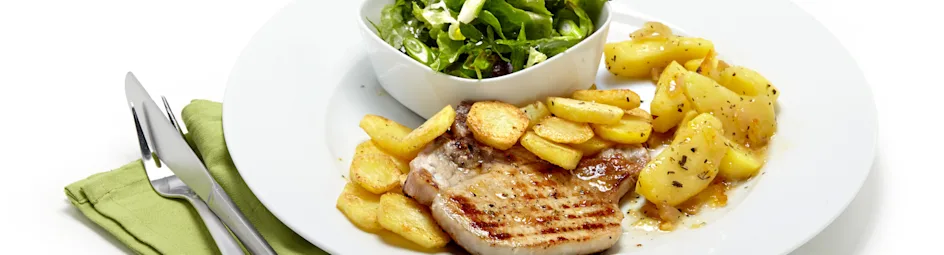 Ribkarbonade met appel-rozemarijnsaus