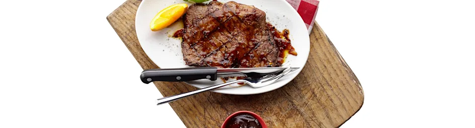 Ribeye met sinaasappel en sjalotjes