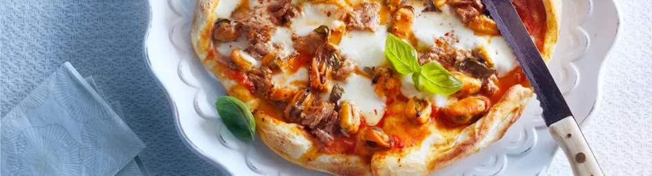 Pizza met mosselen