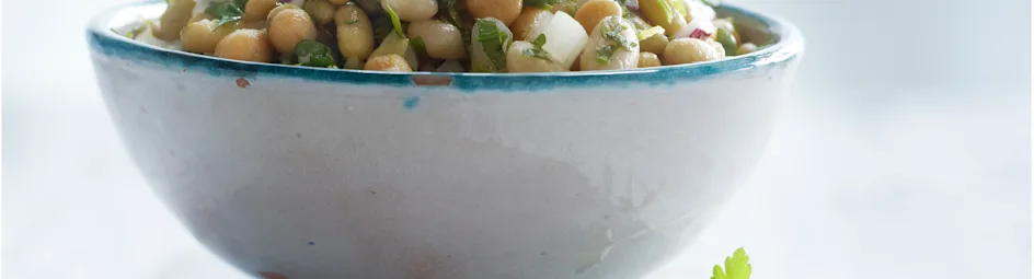 Kikkererwtenbonenslade met groene kruiden