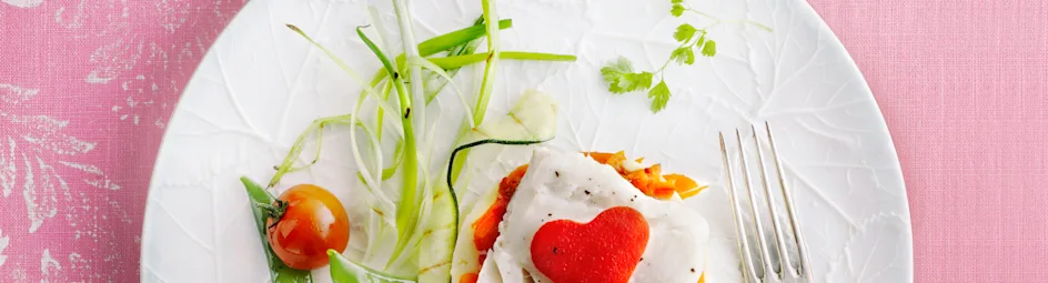 Kabeljauwtaartje met geroosterde groenten