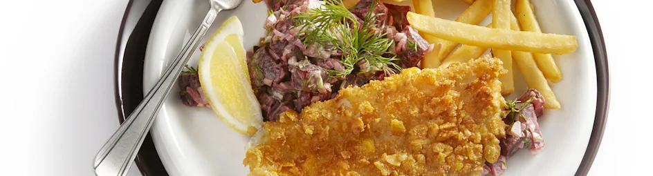 Crunchy visfilet met bietensalade
