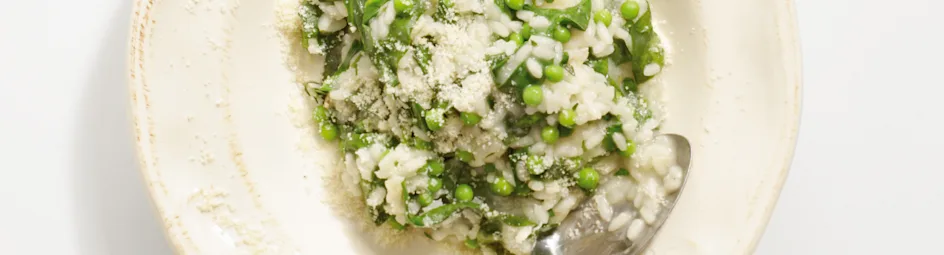 Risotto met spinazie en doperwten