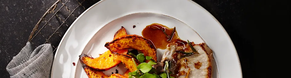 Ribkarbonade met geroosterde pompoen