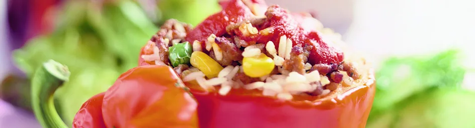 Paprika´s gevuld met rijst en gehakt