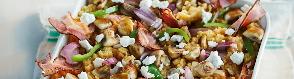 Linzenschotel met champignons en katenspek