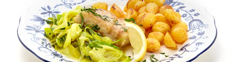 Kabeljauw met prei en kerrie