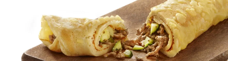 Hartige pannenkoekrol met gehakt