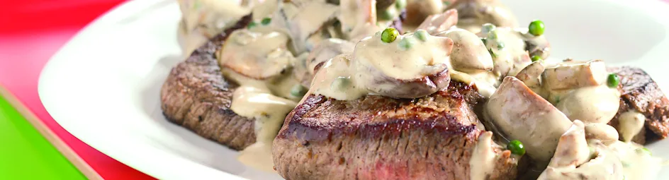 Biefstuk met champignon-pepersaus