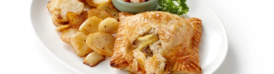 Koolvis in bladerdeeg met wortel-sjalottencompote