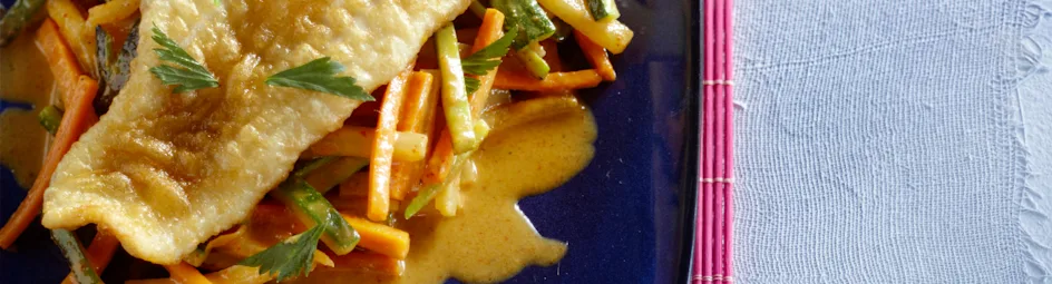 Krokante pangasius met Thaise groente