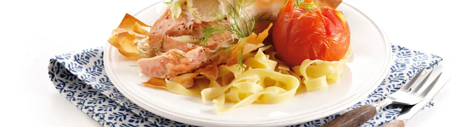 Zalmpakketje met geroosterde tomaten