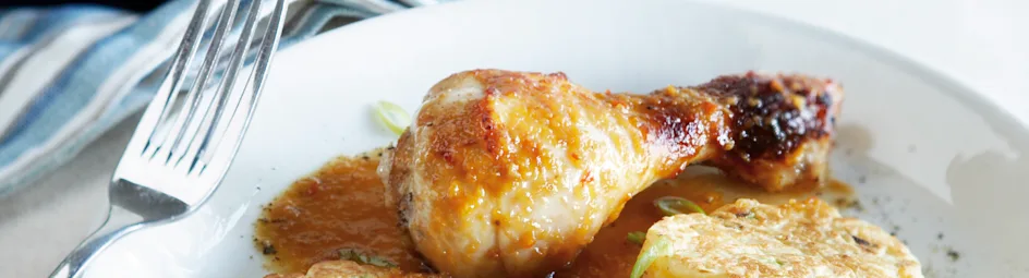 Röstiwafels met drumsticks en abrikozen