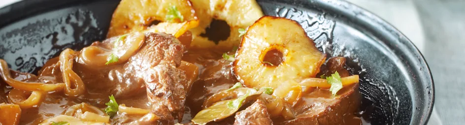 Sukadevlees met koek en appel