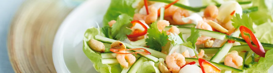 Salade met lychees en garnalen