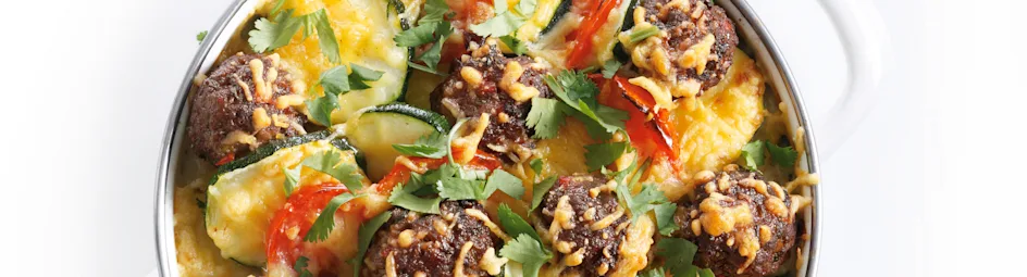 Zomerse gratin met gehaktballetjes