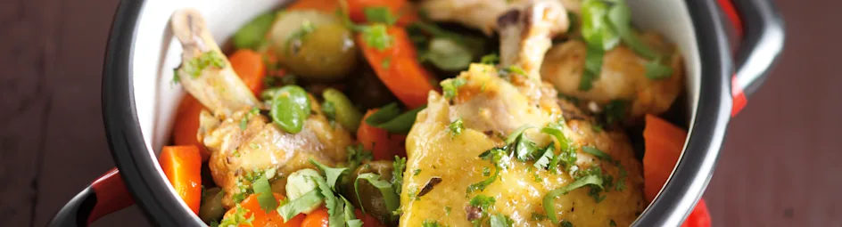 Kiptajine met wortel en tuinbonen