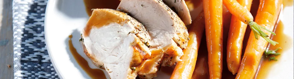 Fricandeau met appel en gekonfijte bospeen