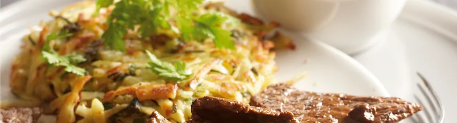 Biefstuk in honingmarinade met kruidenrösti