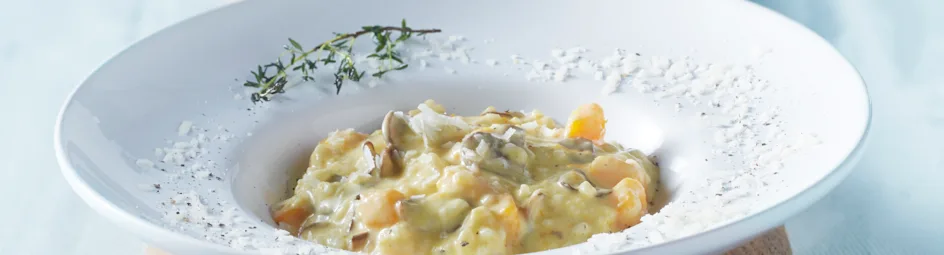 Risotto met paddenstoelen en pompoen