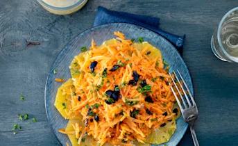 Wortelsalade met sinaasappeldressing en komijn