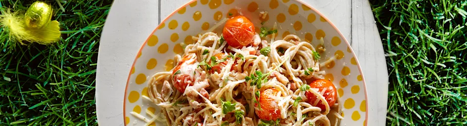 Spaghetti carbonara met tomaatjes