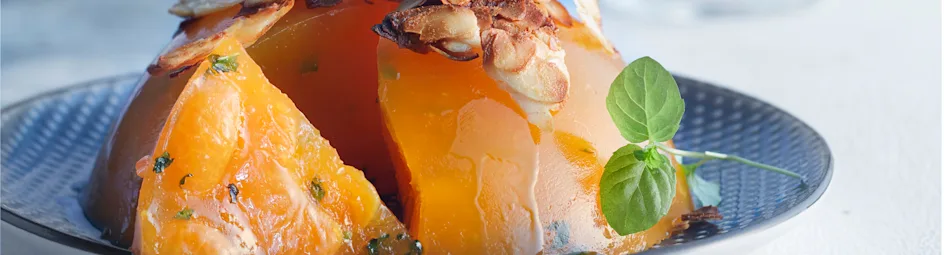 Mandarijn-muntjelly met amandelcrunch