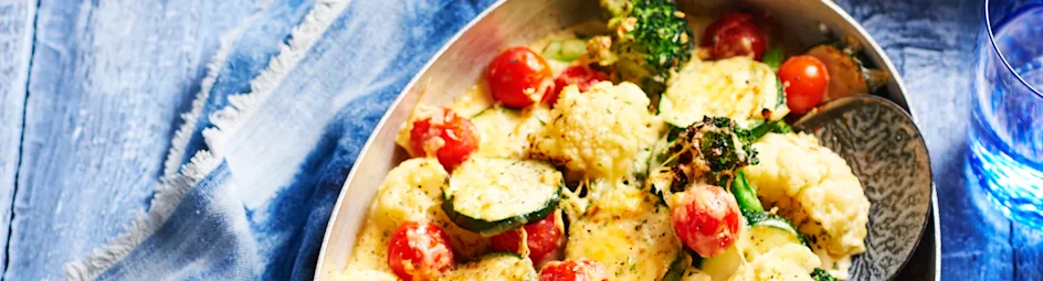 Groentegratin met kruidenboterkrieltjes