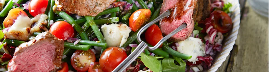 Biefstuk met bonensalade en gorgonzola