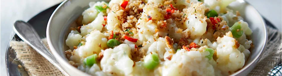 Bloemkoolrisotto met bosui en broodcrunch