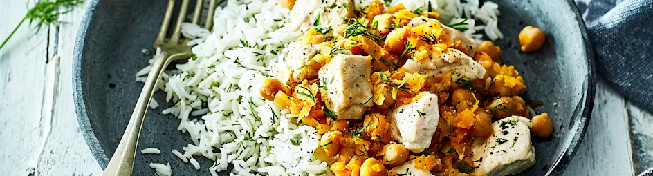 Kip met rijst en kikkererwten