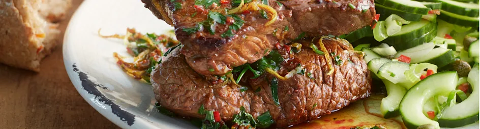 Bistecca met knoflook en citroen