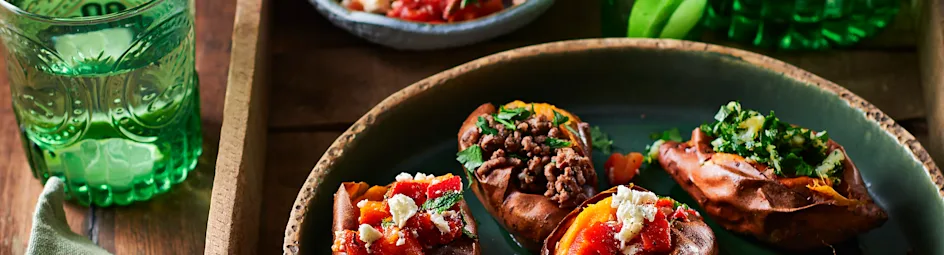 Geroosterde zoete aardappels met drie toppings