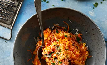 Wortelrisotto met krokant spek