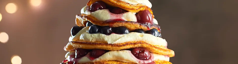 Pancakes met blauwe bessen en kersen