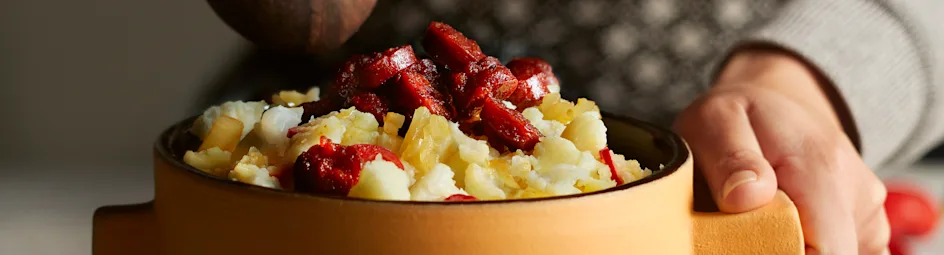 Spicy bloemkoolstamppot met krokante chorizo