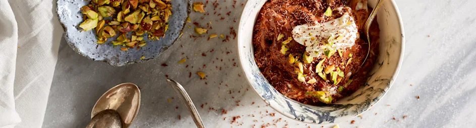 Chocolade-koffierisotto met pistache