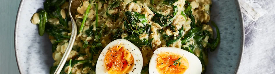 Havermout‘risotto' met spinazie en blauwe kaas