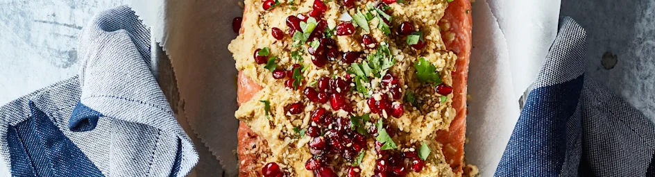 Zalm met hummus en dukkah