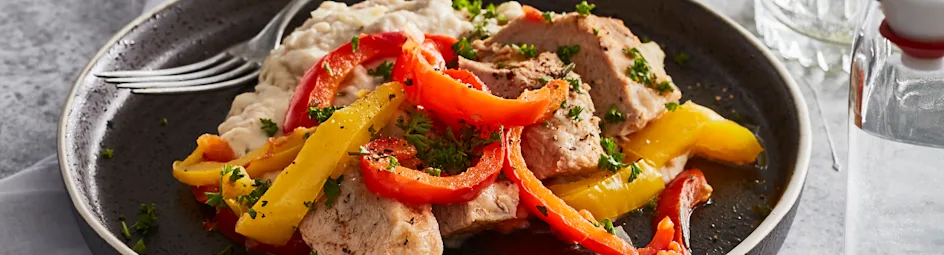 Mediterrane stoof met frisse bonen-venkelpuree