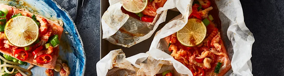 Thaise zalmpakketjes met rivierkreeftjes en paksoi