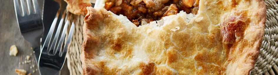 Paddenstoelen-pie met rundvlees en zoete aardappel