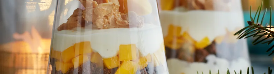 Chocolade-kwarktrifle met mango